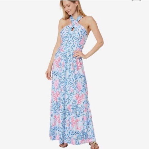 NWT Lilly Pulitzer Montecito Halter Maxi Dress Naut Today Print Size M $238 - Picture 3 of 14